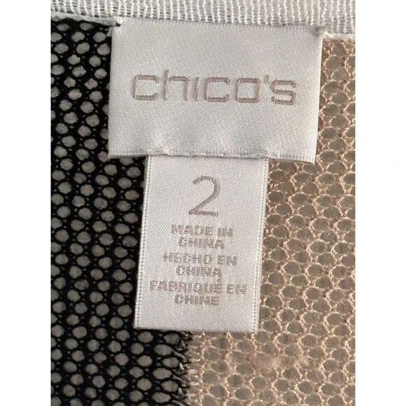 Chicos Travelers Collection Cardigan Black White Chevron Mesh Open Front Size 2 - Picture 8 of 9